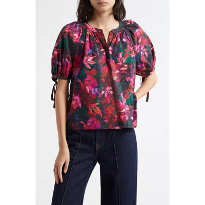 Ulla Johnson Vienne Floral Print Puff Sleeve Top In Hibiscus