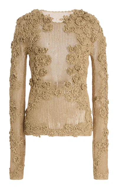 Ulla Johnson Viola Crochet Knit Pullover In Nude