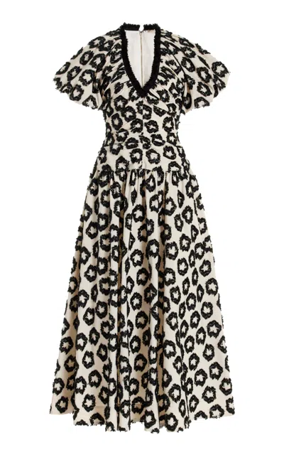 Ulla Johnson Light Italian Taffeta Graphic Floral Midi Dress In White