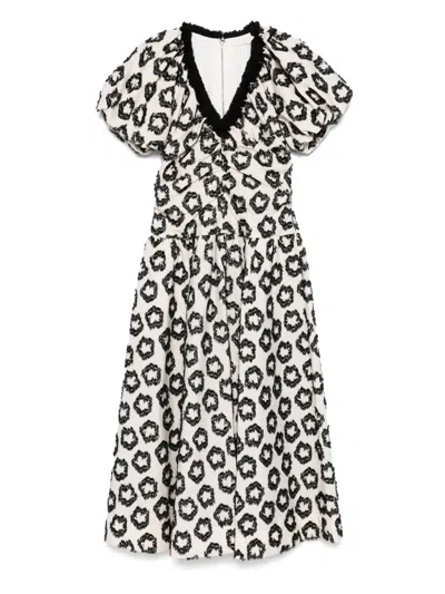 Ulla Johnson Light Italian Taffeta Graphic Floral Midi Dress In White