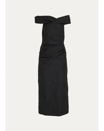 Ulla Johnson Violeta Off-shoulder Floral Jacquard Midi Dress In Black