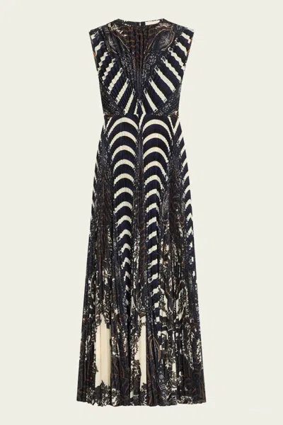 ULLA JOHNSON VIOLETA PLEATED SLEEVELESS MIDI DRESS IN ECLIPSE