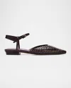 Ulla Johnson Violette Caged Leather Ankle-strap Ballerina Flats In Burgundy