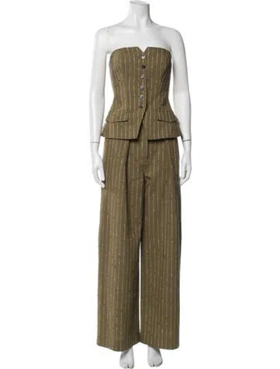 Pre-owned Ulla Johnson Virgin Wool Striped Pant Set In Green