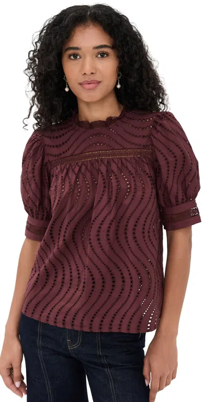 Ulla Johnson Virginia Lace Collar Short Sleeve Blouse Mulberry In Purple