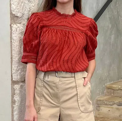 Ulla Johnson Virginia Water Washed Eyelet Poplin Lace Collar Blouse In Claret In Red