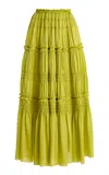 Ulla Johnson Virginie Pleated Silk Midi Skirt In Green