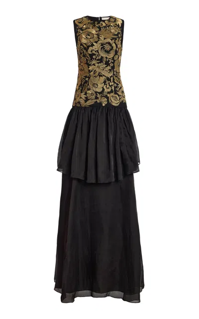 Ulla Johnson Vittoria Embroidered Silk Gown In Black