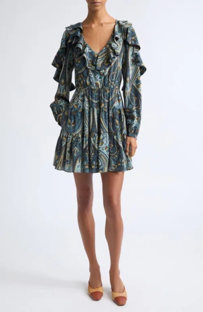 Ulla Johnson Vivi Long Sleeve Silk Minidress In Prussian