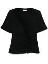 Ulla Johnson Vivi Crepon-trimmed Ruched Organic Cotton-jersey T-shirt In Black