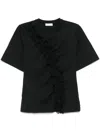 Ulla Johnson Vivi Crepon-trimmed Ruched Organic Cotton-jersey T-shirt In Black