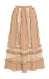 Ulla Johnson Vivian Embroidered Wool Midi Skirt In Tan