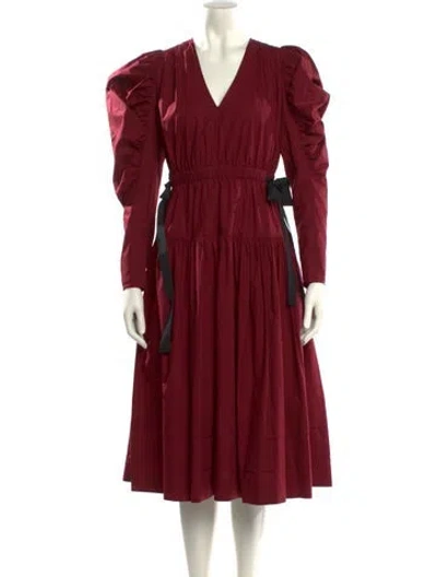 Pre-owned Ulla Johnson V-neck Knee-length Dress In Burgundy
