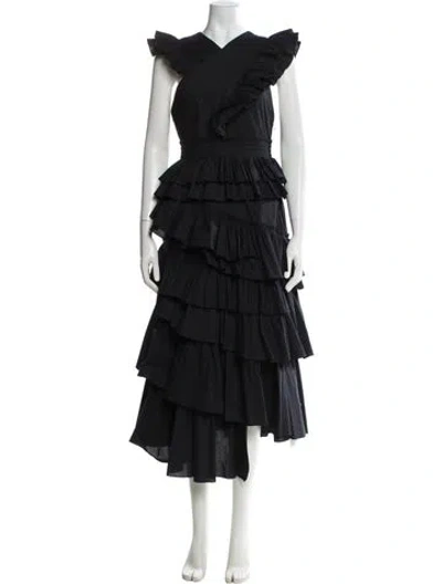 Pre-owned Ulla Johnson V-neck Long Dress In Black