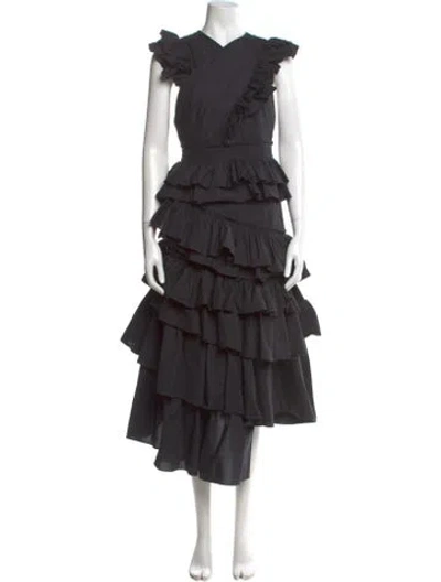 Pre-owned Ulla Johnson V-neck Long Dress In Black