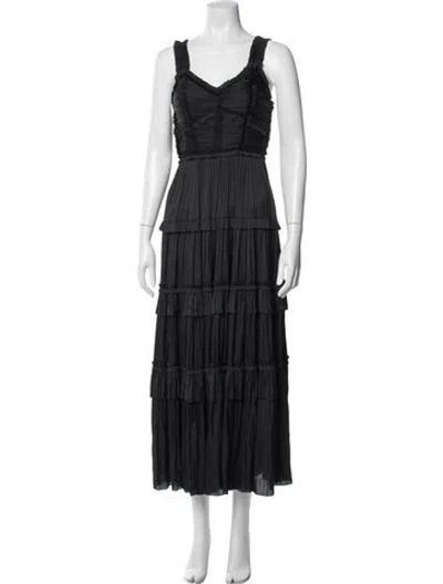 Pre-owned Ulla Johnson V-neck Long Dress In Black