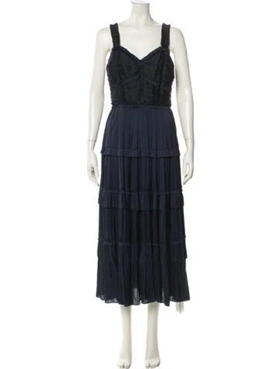 Pre-owned Ulla Johnson V-neck Long Dress In Blue