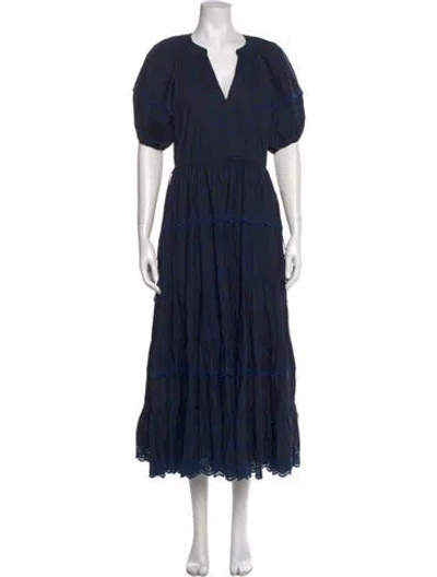 Pre-owned Ulla Johnson V-neck Long Dress In Blue