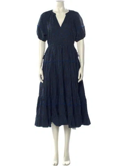 Pre-owned Ulla Johnson V-neck Long Dress In Blue