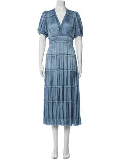 Pre-owned Ulla Johnson V-neck Long Dress In Blue
