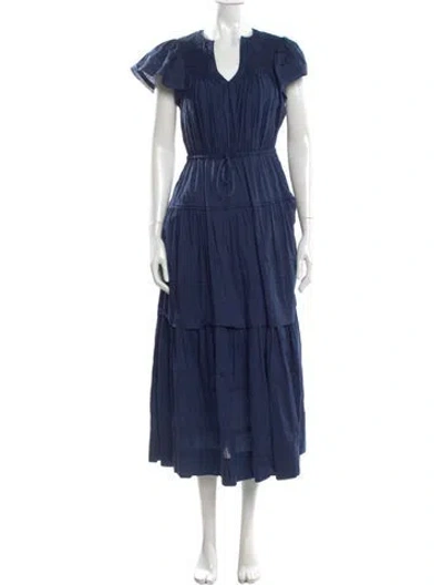Pre-owned Ulla Johnson V-neck Long Dress In Blue