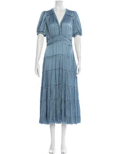 Pre-owned Ulla Johnson V-neck Long Dress In Blue
