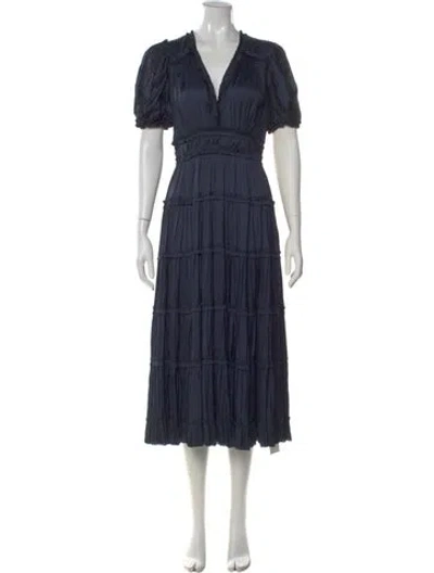 Pre-owned Ulla Johnson V-neck Long Dress In Blue
