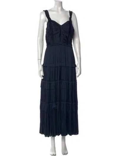Pre-owned Ulla Johnson V-neck Long Dress In Blue