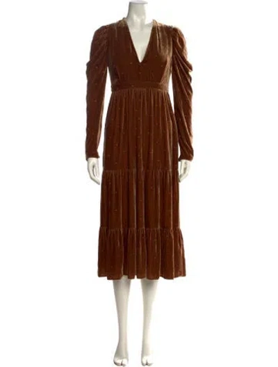 Pre-owned Ulla Johnson V-neck Long Dress In Brown