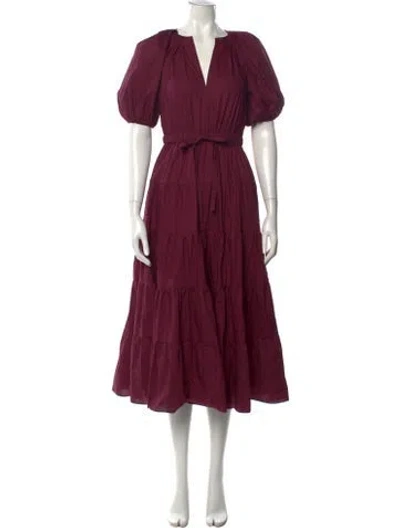 Pre-owned Ulla Johnson V-neck Long Dress In Burgundy