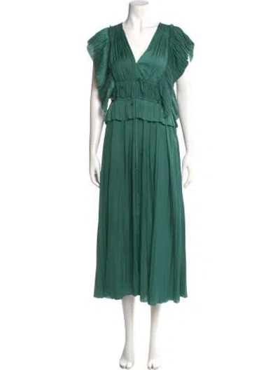Pre-owned Ulla Johnson V-neck Long Dress In Green
