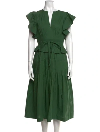 Pre-owned Ulla Johnson V-neck Long Dress In Green