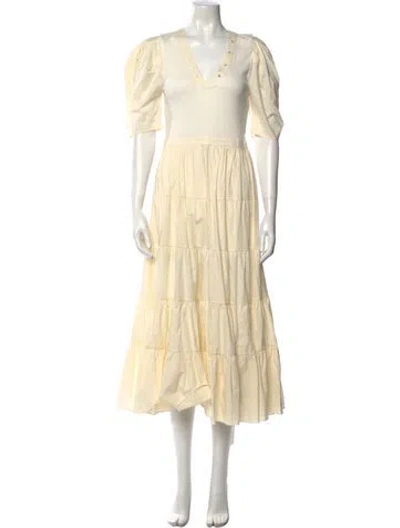 Pre-owned Ulla Johnson V-neck Long Dress In Neutral