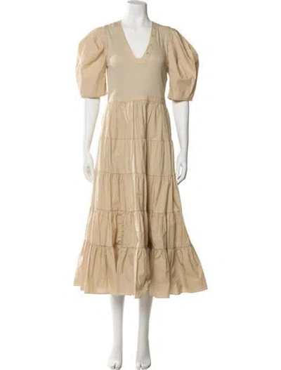 Pre-owned Ulla Johnson V-neck Long Dress In Neutral