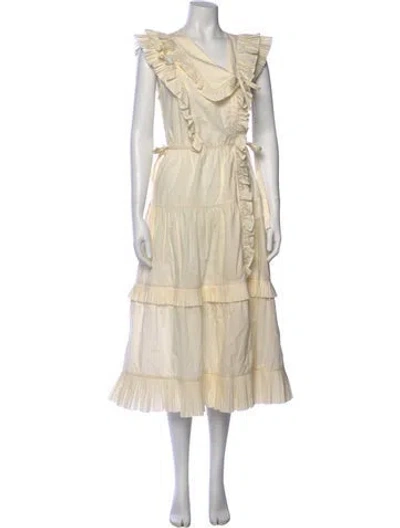 Pre-owned Ulla Johnson V-neck Long Dress In Neutral