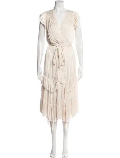 Pre-owned Ulla Johnson V-neck Long Dress In Neutral
