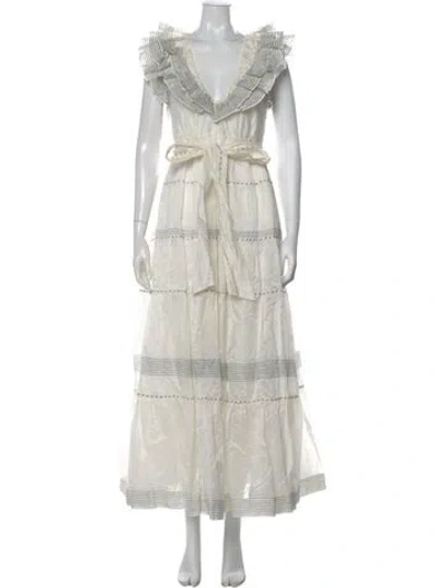 Pre-owned Ulla Johnson V-neck Long Dress In Neutral