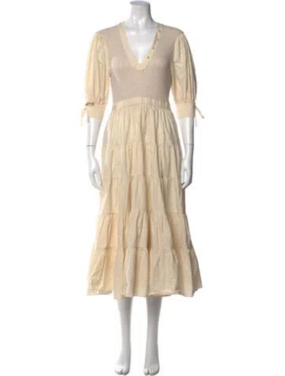 Pre-owned Ulla Johnson V-neck Long Dress In Neutral