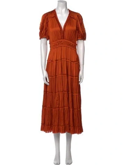 Pre-owned Ulla Johnson V-neck Long Dress In Orange