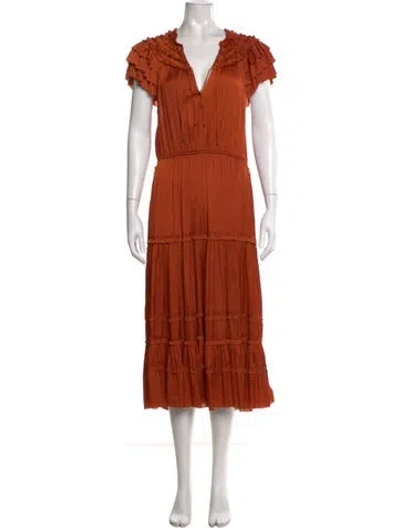 Pre-owned Ulla Johnson V-neck Long Dress In Orange