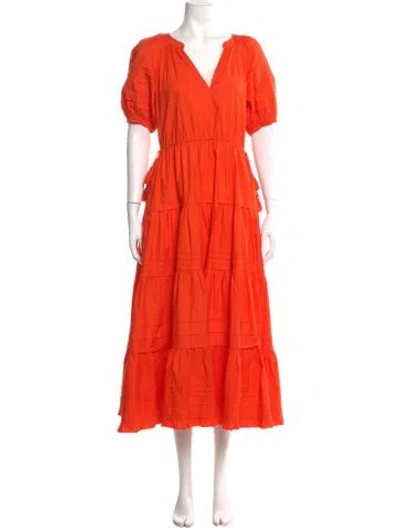 Pre-owned Ulla Johnson V-neck Long Dress In Orange