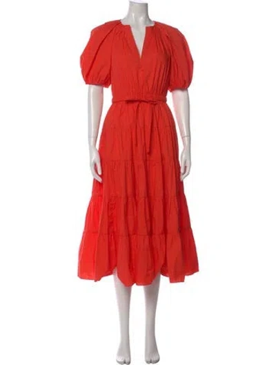 Pre-owned Ulla Johnson V-neck Long Dress In Orange