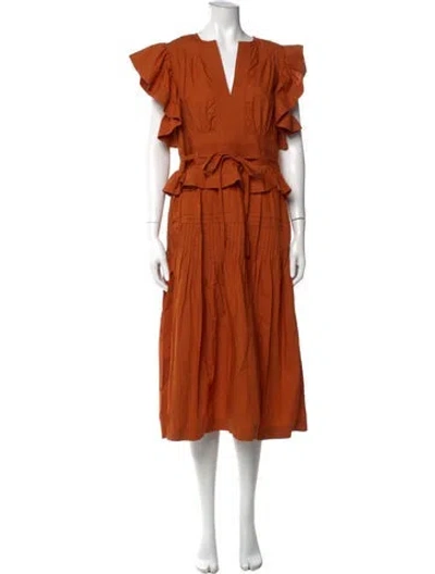 Pre-owned Ulla Johnson V-neck Long Dress In Orange