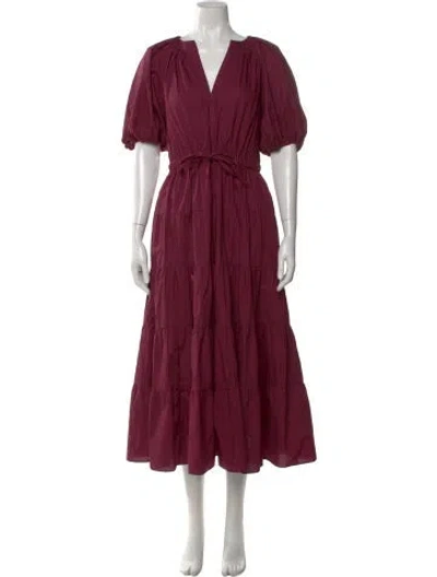 Pre-owned Ulla Johnson V-neck Long Dress W/ Tags In Burgundy