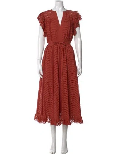 Pre-owned Ulla Johnson V-neck Long Dress W/ Tags In Orange