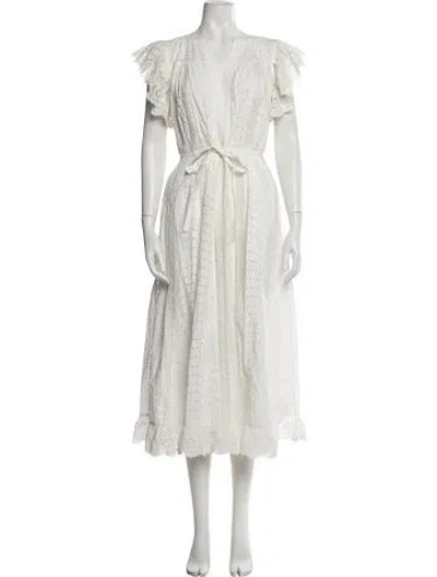Pre-owned Ulla Johnson V-neck Long Dress In White