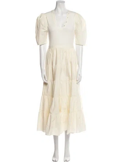 Pre-owned Ulla Johnson V-neck Long Dress In White