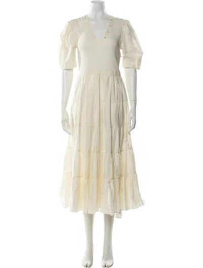 Pre-owned Ulla Johnson V-neck Long Dress In White