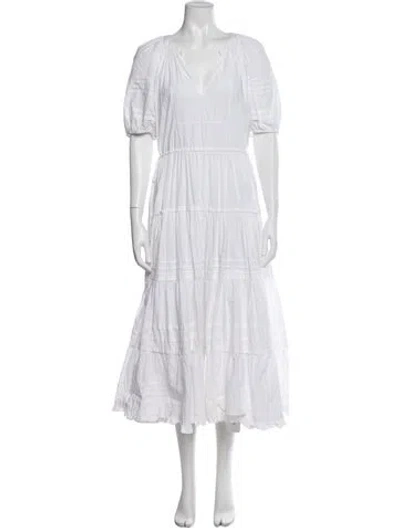Pre-owned Ulla Johnson V-neck Long Dress In White