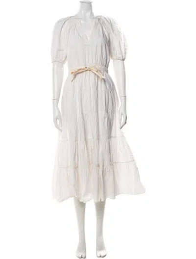 Pre-owned Ulla Johnson V-neck Long Dress In White